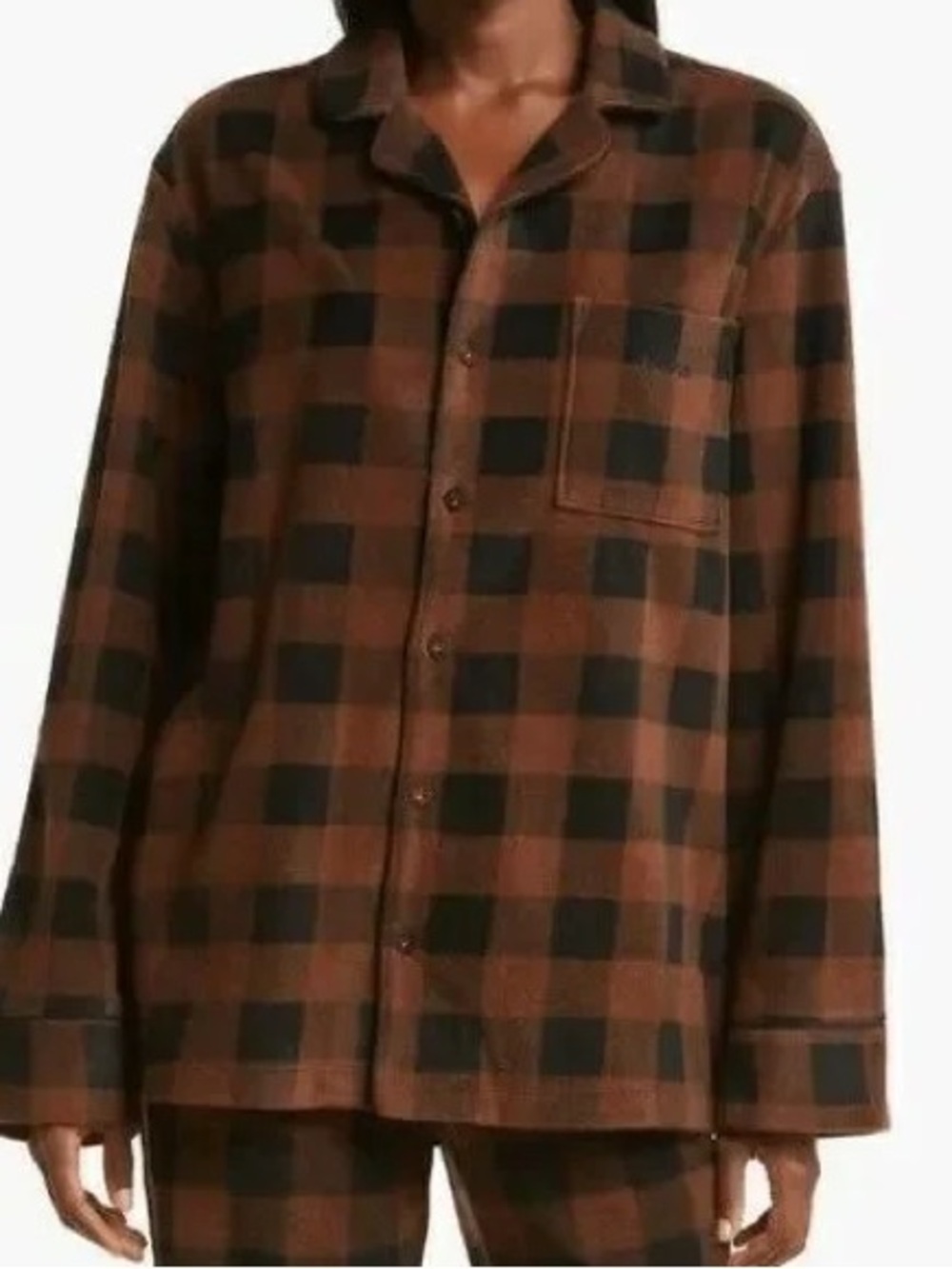 Skims. Buffalo Plaid Sleep Top. Brown/Black. Size XL.
